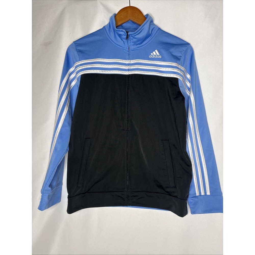 Adidas Youth L 14/16 Full Zip‎ Track Jacket Colorblock Black/Blue Unisex Stripes